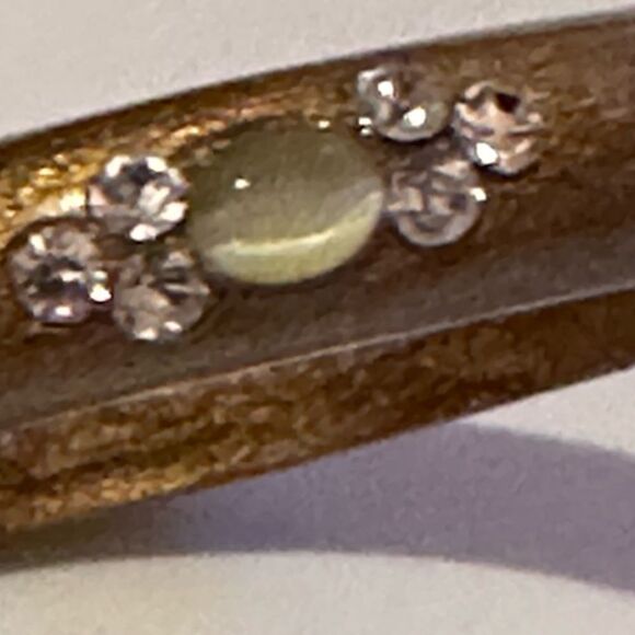 Vtg pair gold metallic crystal moonstone bangle bracelets - Picture 6 of 10